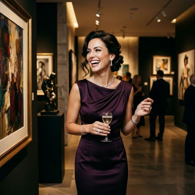 Woman laughing in gallery